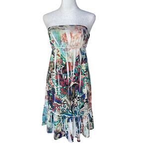 RETRO Boho Tribal Fairly Indie Strapless Dress mini strapless dress silk Size M